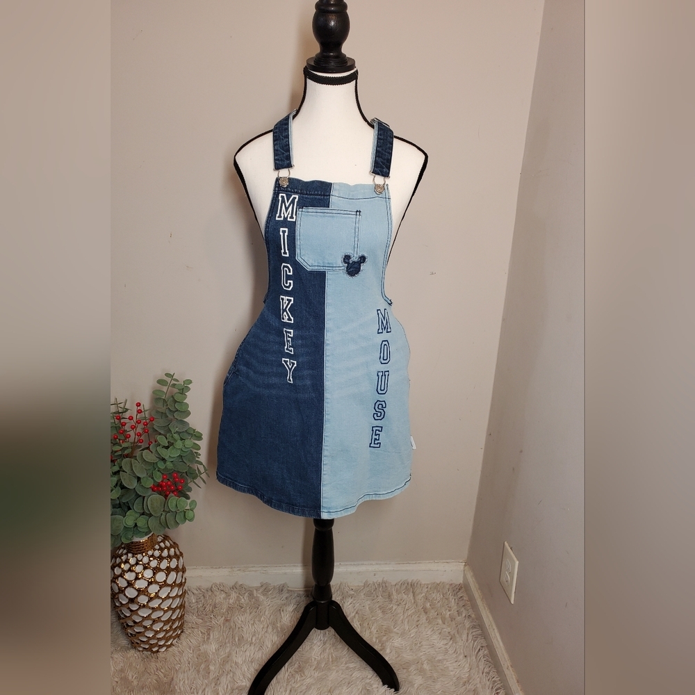 Her Universe Disney Parks Mickey Mouse Strech Denim Blue Overall Mini Dress SzXS - Picture 4 of 13